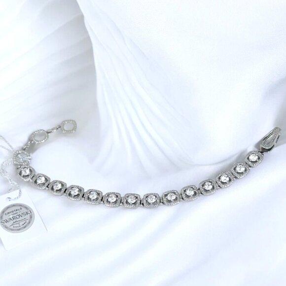 Swarovski Crystal Bracelet Silver-Tone Stainless Steel Adjustable - NWT - Picture 3 of 11